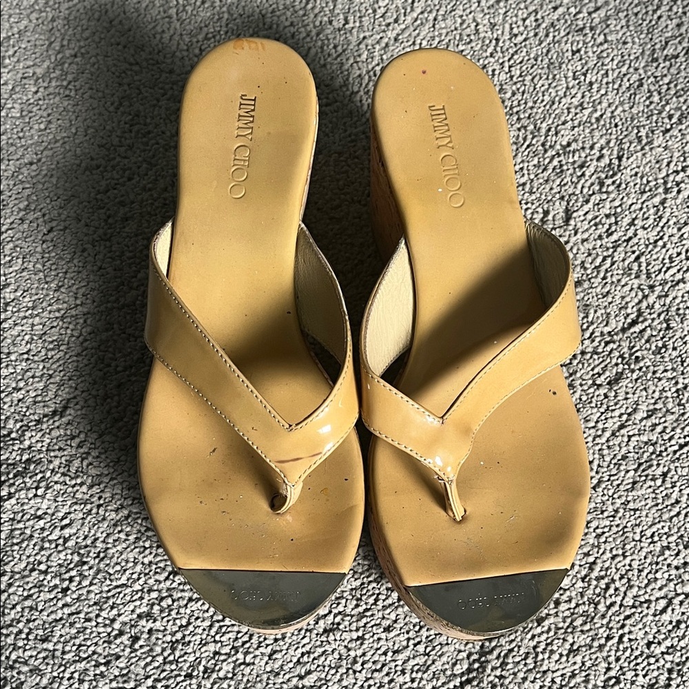 Jimmy Choo Beige Sandals with Silver Accents